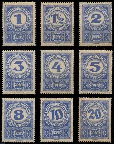 ÖSTERREICH PORTOMARKEN 1920 21 Nr 84y-92y postfrisch 74298A