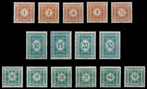 ÖSTERREICH PORTOMARKEN 1922 Nr 103-117 postfrisch 7429B6