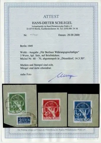 BERLIN 1949 Nr 68-70 zentrisch gestempelt ATTEST 6A9042