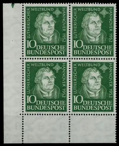 BRD BUND 1952 Nr 149 postfrisch VIERERBLOCK ECKE-ULI 7901E6