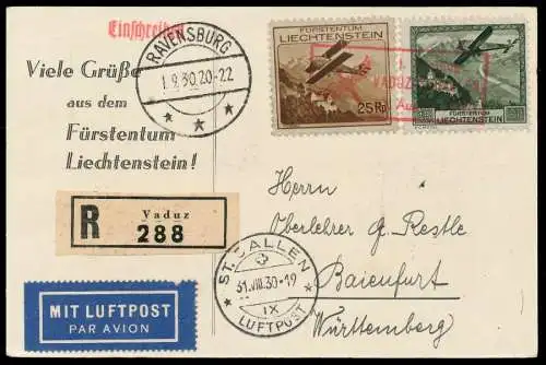 LIECHTENSTEIN 1930 Nr 112+110 BRIEF MIF 1D7D26