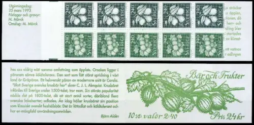 SCHWEDEN MARKENHEFTCHEN Nr MH 180 postfrisch SE09F0E