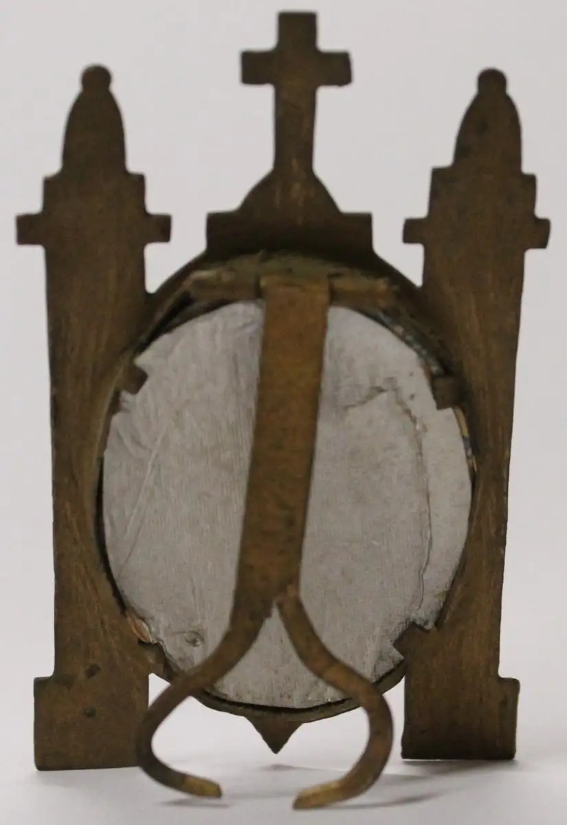 Antikes kleines Gemälde / Miniaturmalerei im Metallrahmen - Heiligenmotiv auf Porzellan um 1900 - Milleartifex 2