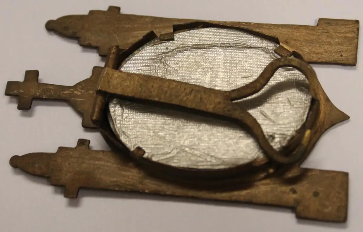 Antikes kleines Gemälde / Miniaturmalerei im Metallrahmen - Heiligenmotiv auf Porzellan um 1900 - Milleartifex 4