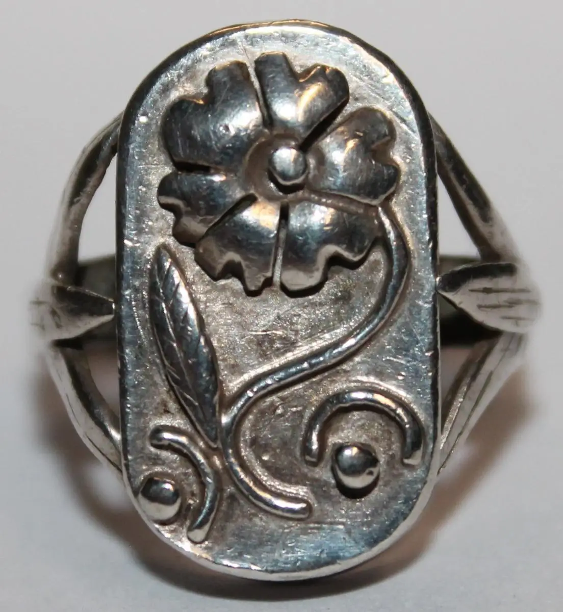 Floraler solider Biedermeier Silber Ring / Siegelring - Spätbiedermeier Antikschmuck um 1860 - Milleartifex 0