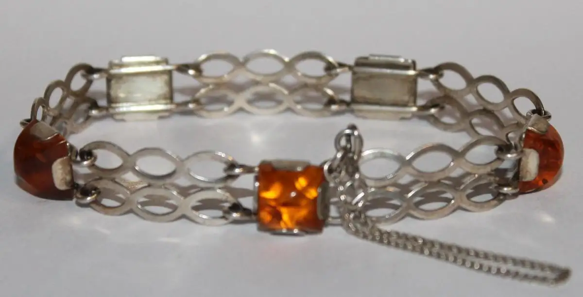 Schönes Fischland Armband aus 835er Silber mit Bernstein - Art Deco Antikschmuck um 1930 / 1940 - Milleartifex 0