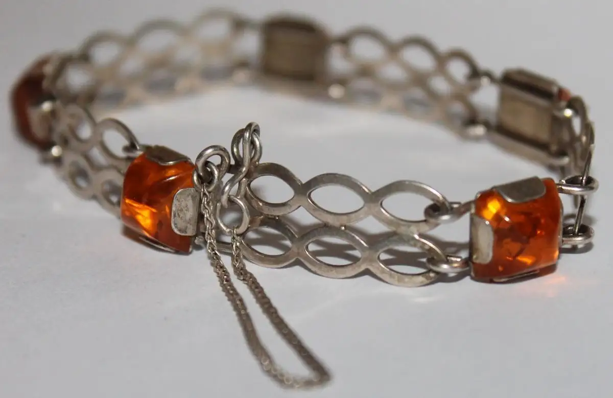 Schönes Fischland Armband aus 835er Silber mit Bernstein - Art Deco Antikschmuck um 1930 / 1940 - Milleartifex 1