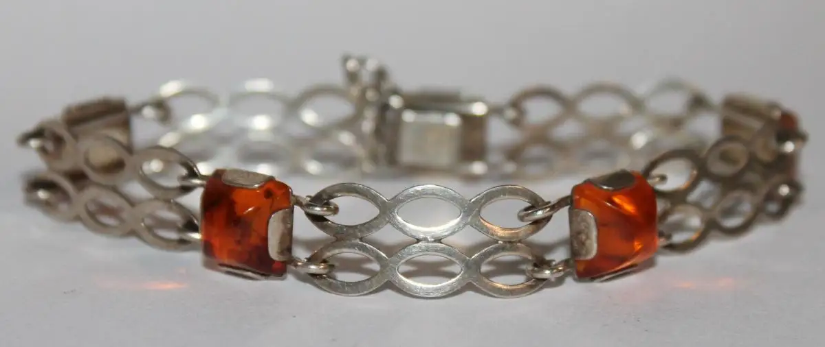 Schönes Fischland Armband aus 835er Silber mit Bernstein - Art Deco Antikschmuck um 1930 / 1940 - Milleartifex 3