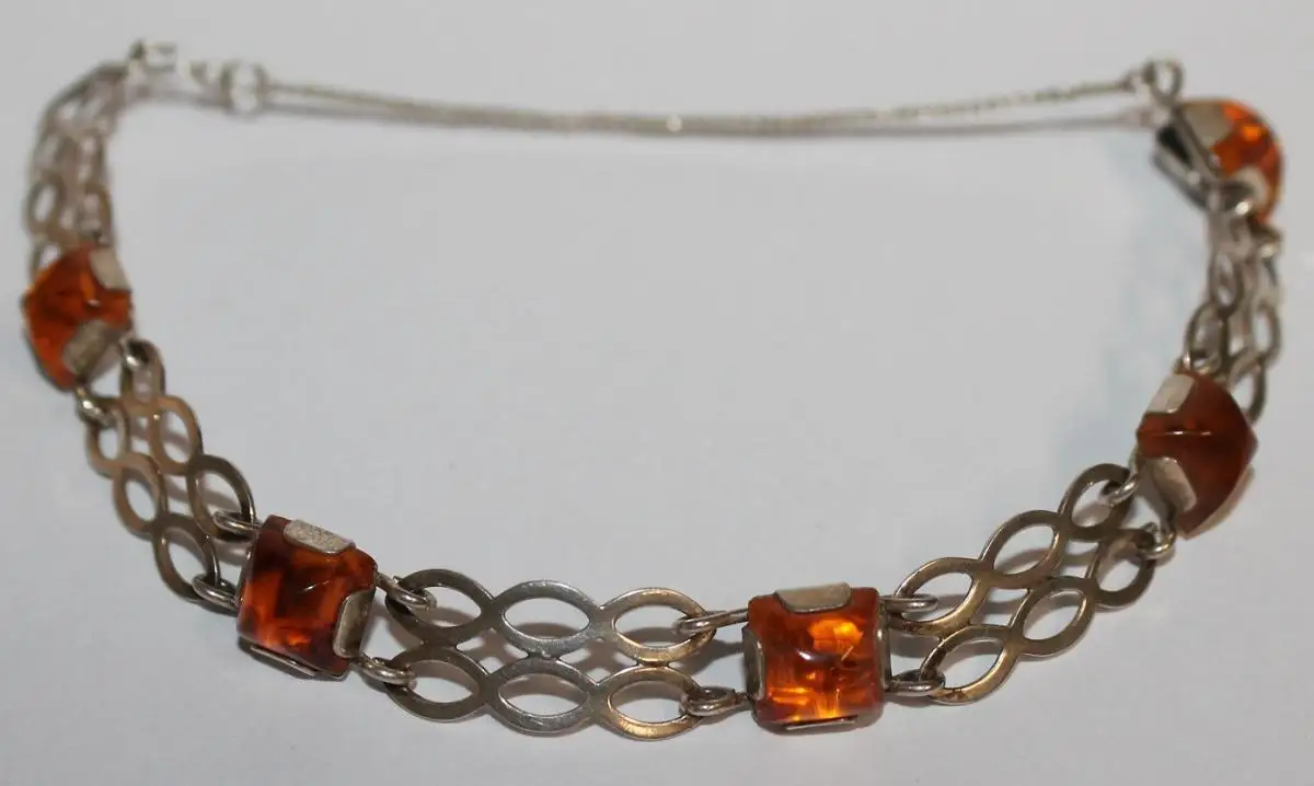 Schönes Fischland Armband aus 835er Silber mit Bernstein - Art Deco Antikschmuck um 1930 / 1940 - Milleartifex 5