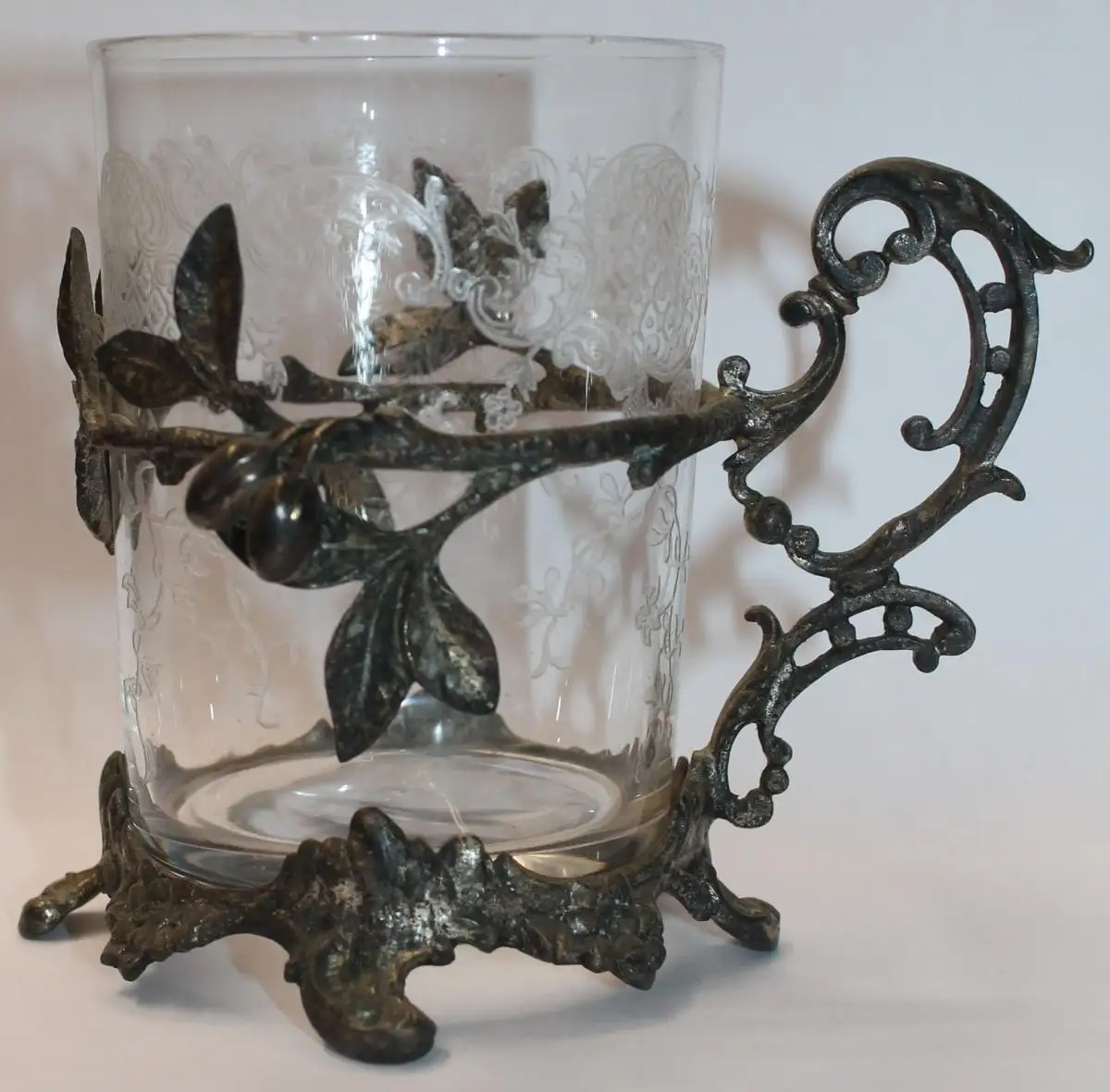 Schönes antikes Jugendstil Teeglas aus Metall und Glas um 1890 / 1900 - Sammlerstück / Vitrinenobjekt - Milleartifex 0