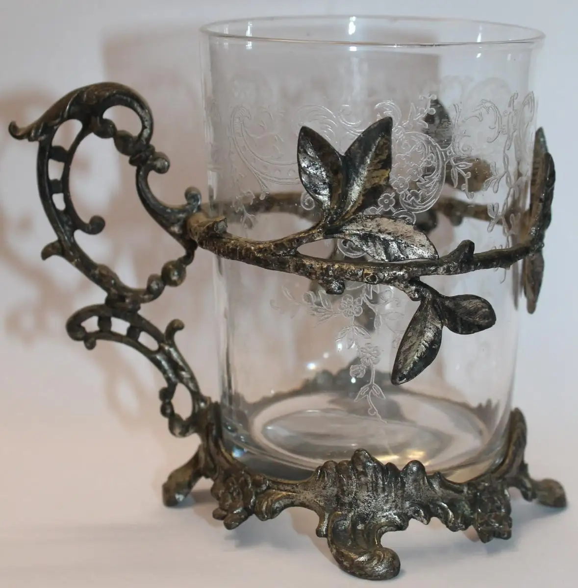 Schönes antikes Jugendstil Teeglas aus Metall und Glas um 1890 / 1900 - Sammlerstück / Vitrinenobjekt - Milleartifex 1