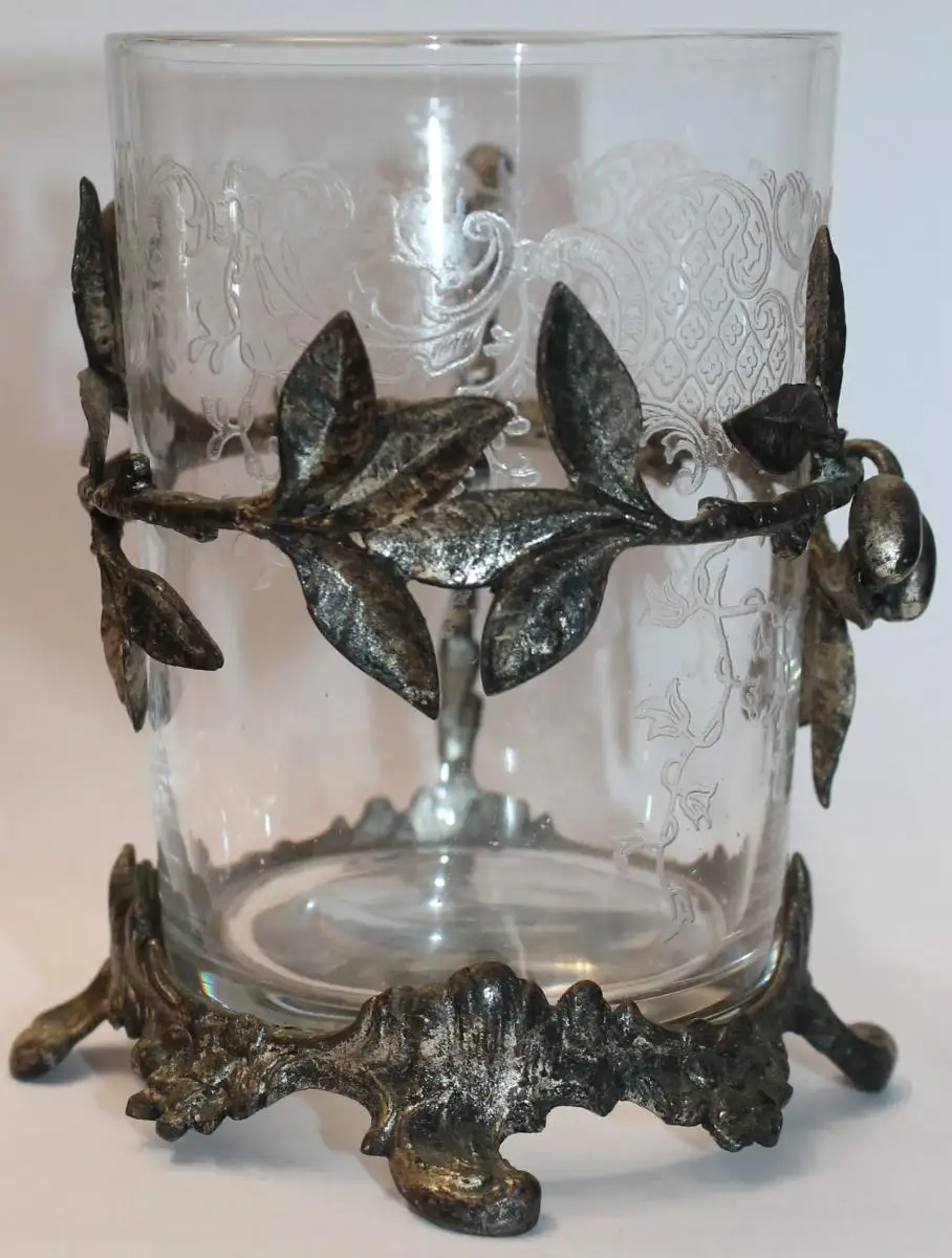 Schönes antikes Jugendstil Teeglas aus Metall und Glas um 1890 / 1900 - Sammlerstück / Vitrinenobjekt - Milleartifex 2