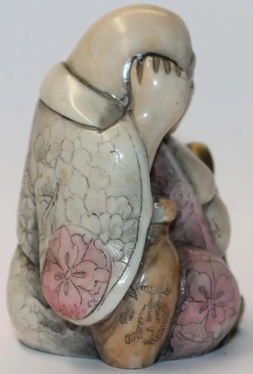 Qualitative alte Buddha Figur mit schönen Gravuren wohl aus Knochen - Coloriert Buddhismus Religion Glauben - Milleartifex 2
