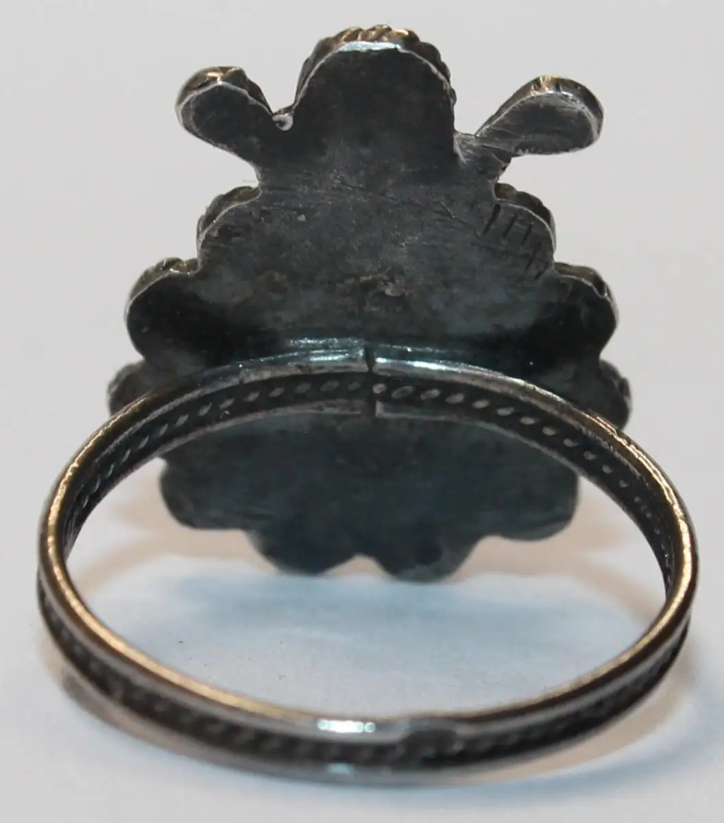 Antiker Silber Ring um mit facettierter Lachskoralle um 1840 / 1860 - Biedermeier Antikschmuck Koralle Facetten Käferform - Milleartifex 5