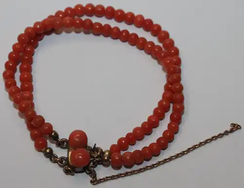 2-reihiges Biedermeier Armband aus Lachskoralle um 1840 / 1860 - Kinder Schmuck Koralle Antik 19. Jhd. - Milleartifex