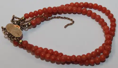 2-reihiges Biedermeier Armband aus Lachskoralle um 1840 / 1860 - Kinder Schmuck Koralle Antik 19. Jhd. - Milleartifex