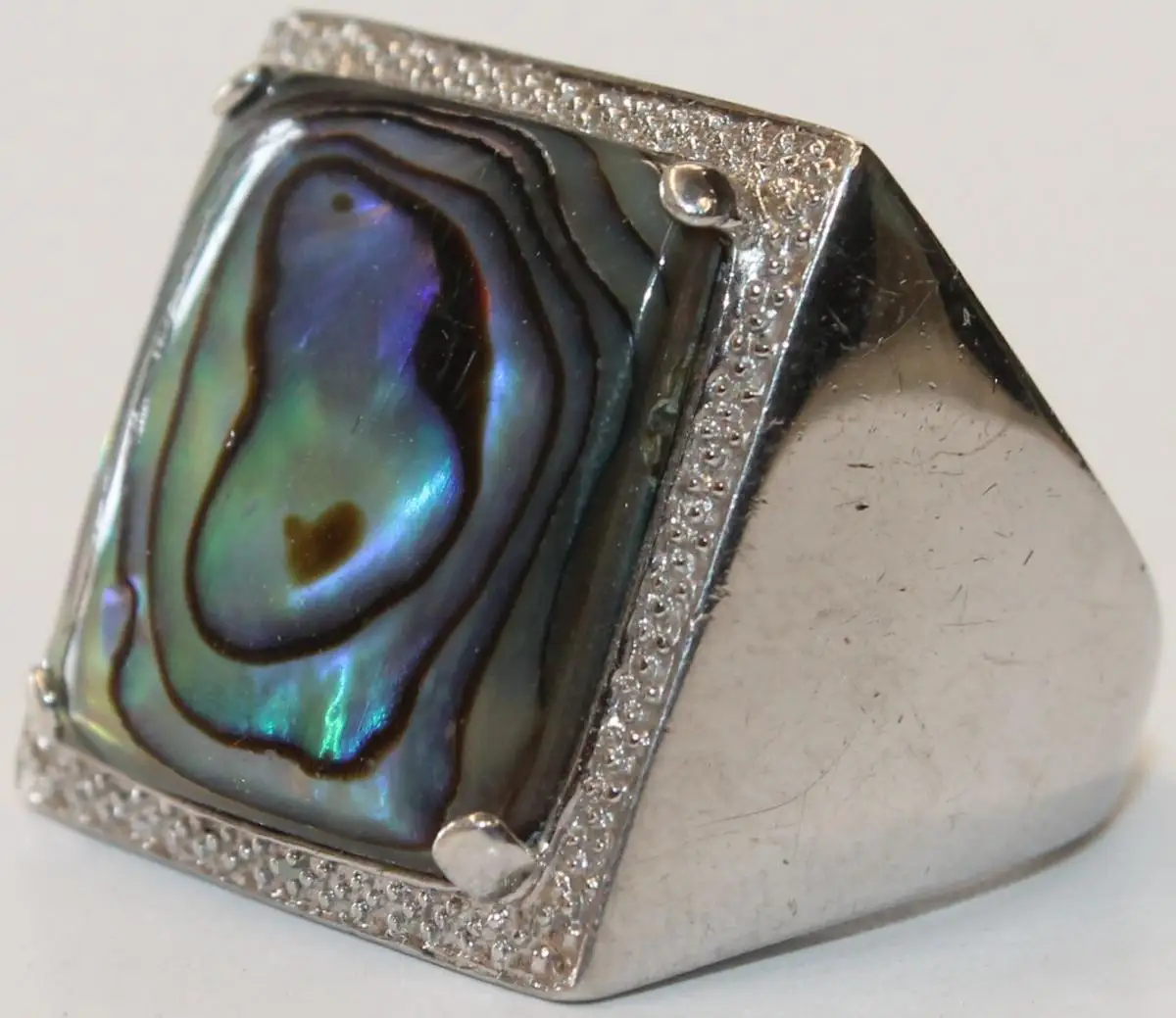 Großer massiver 925er Silber Ring mit Abalone / Seeopal - XXL Schmuck 1