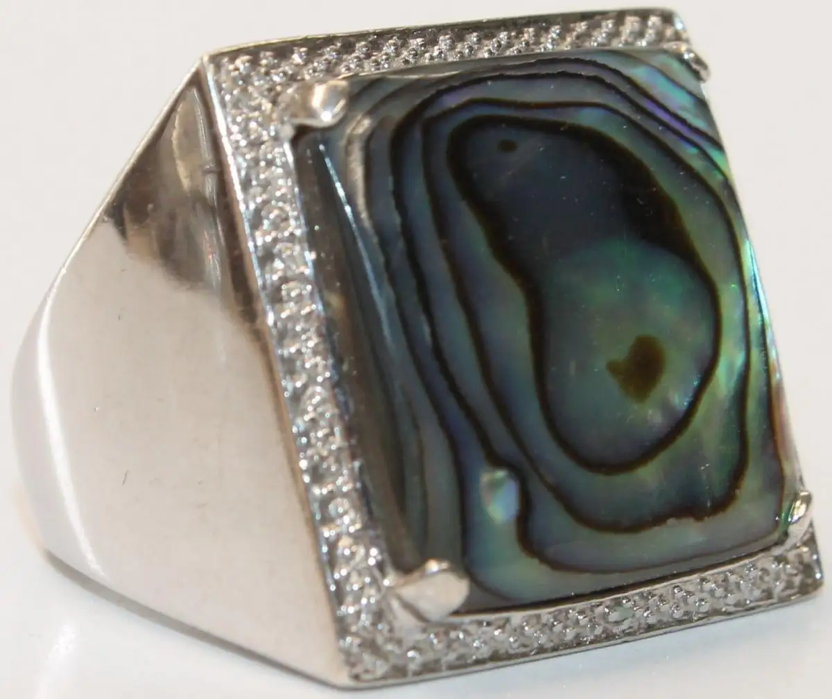 Großer massiver 925er Silber Ring mit Abalone / Seeopal - XXL Schmuck 2