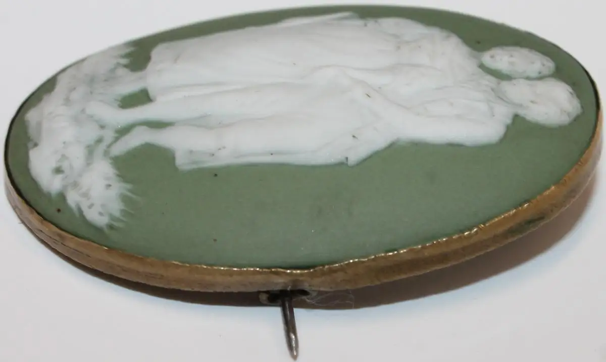 Große antike Jugendstil Kamee Brosche aus Porzellan um 1900 - Antikschmuck 1