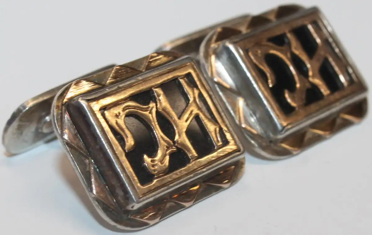 Solide Silber & Gold Manschettenknöpfe mit HG / JH Monogramm - Antikschmuck 1