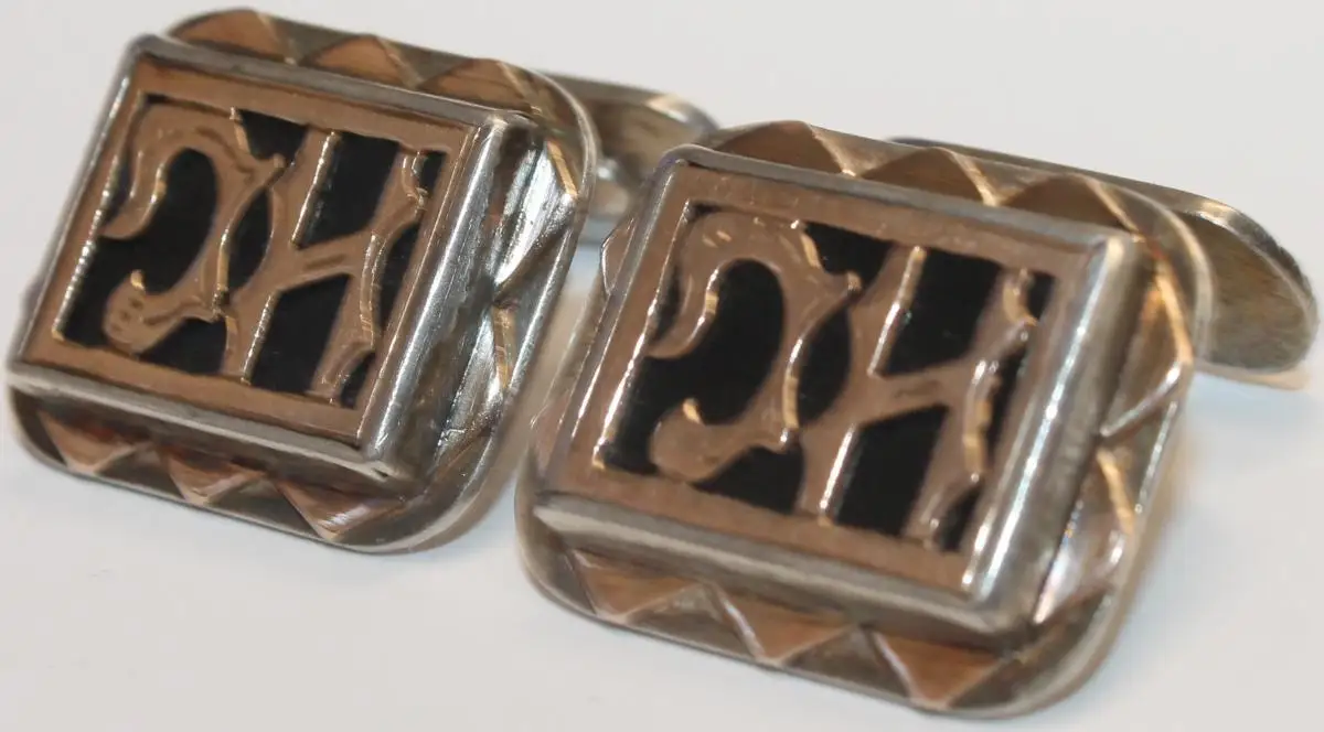 Solide Silber & Gold Manschettenknöpfe mit HG / JH Monogramm - Antikschmuck 2