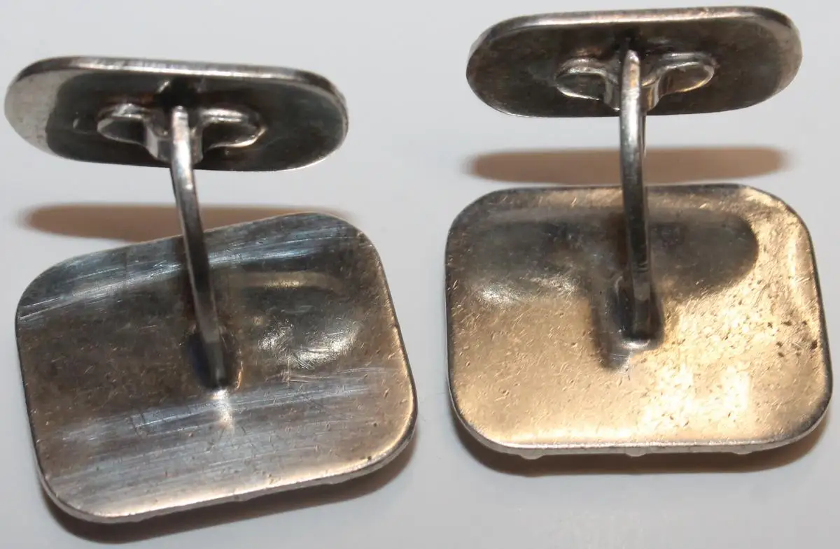Solide Silber & Gold Manschettenknöpfe mit HG / JH Monogramm - Antikschmuck 5