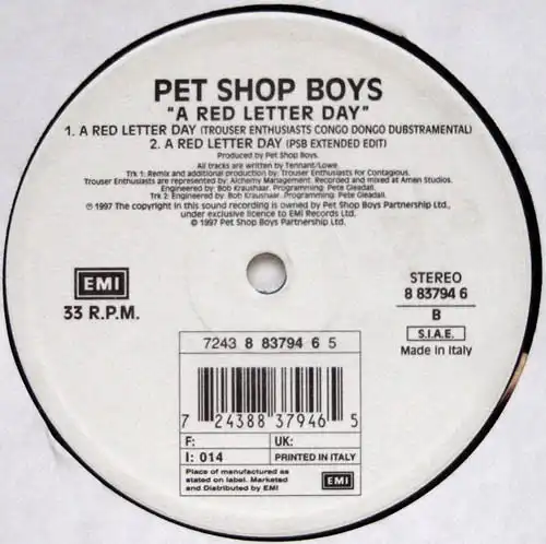 12inch - Pet Shop Boys A Red Letter Day