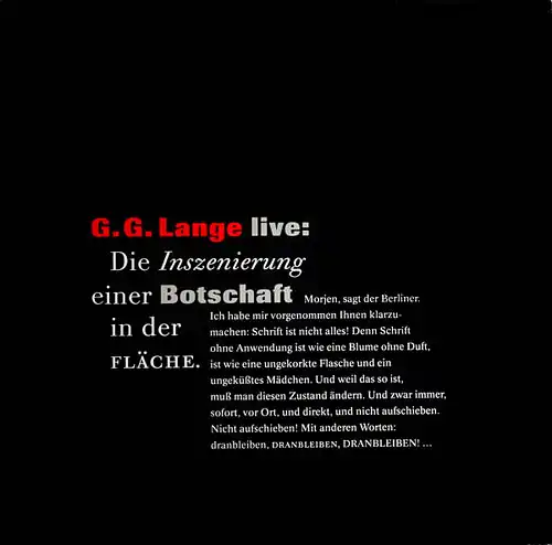 LP - Lange, G.G. Live: Die Inszenierung Einer Botschaft In Der Fl
