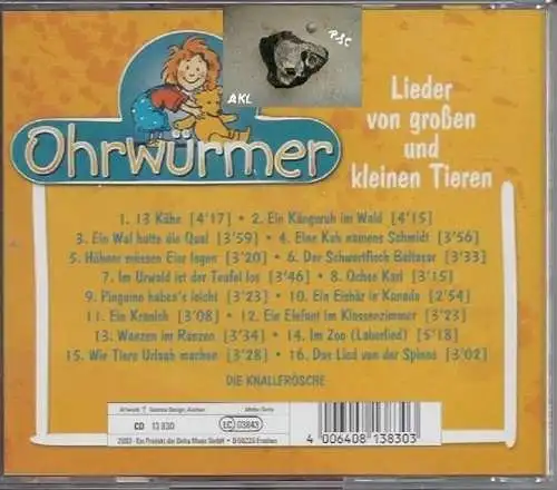 Ohrwürmer, Lieder von großen und kleinen Tieren, CD
