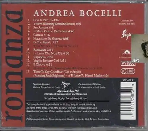 Andrea Borcelli, romanza, CD