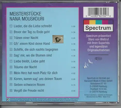 Nana Mouskouri, Meisterstücke, Spectrum, CD