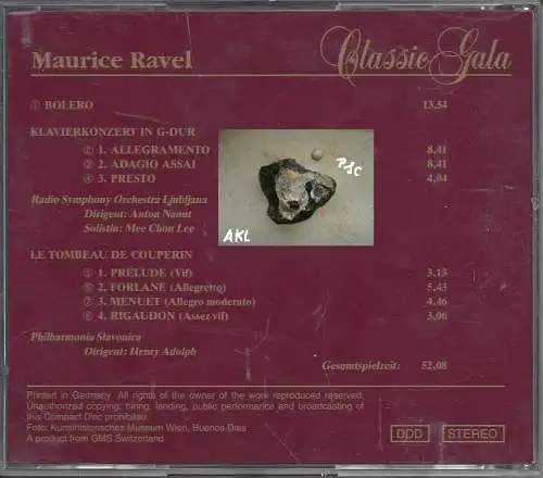 Classic Gala, Ravel, Bolero, Klavierkonzert in G-Dur, CD