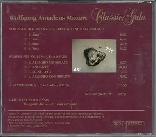 Classic Gala, Mozart, Eine kleine Nachtmusik C-Dur KV 525, CD