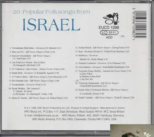 20 Popular Folksongs from Israel, CD
