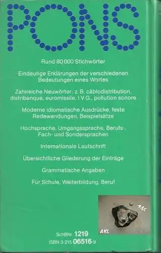 Weis Mattutat: Pons, Globalwörterbuch, französisch, deutsch, Teil 1. 