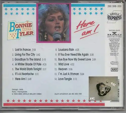 Bonnie Tyler, Here am, Lost in france, Its a heartache, CD