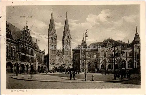 [Echtfotokarte schwarz/weiß] Bremen, Rathaus, Dom, Börse. 