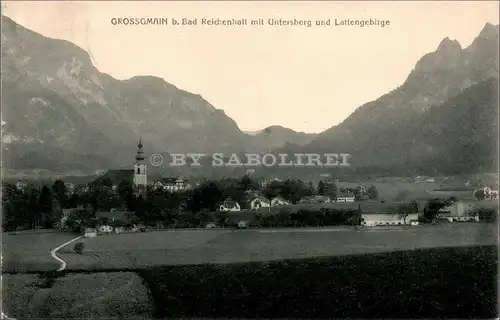 [Echtfotokarte schwarz/weiß] Grossgmain b. Bad Reichenhall mit Untersberg und Lattengebirge. 