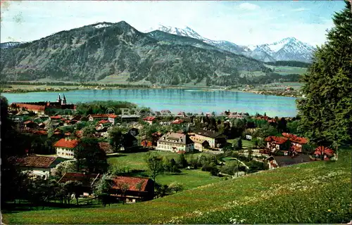 [Echtfotokarte farbig] Tegernsee mit Hirschberg und Kampen - Bad. 