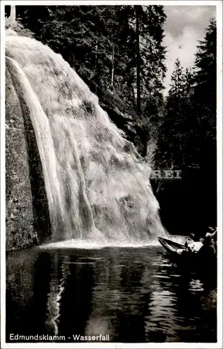 [Echtfotokarte schwarz/weiß] Edmundsklamm, Wasserfall (Elbsandsteingebirge). 