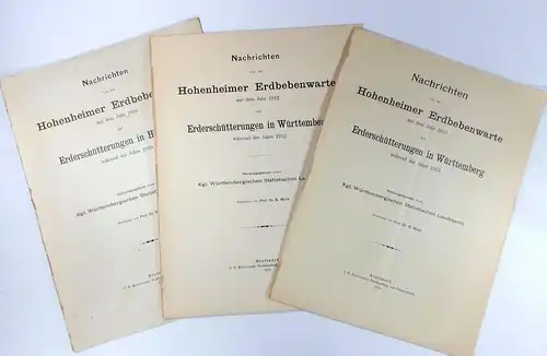 Mack, K. (Bearbeiter): Nachrichten von der Hohenheimer Erdbebenwarte aus dem Jahre 1910 + 1912-1915 und Erderschütterungen in Hohenheim während des Jahres 1910 + 1912-1915. Herausgegeben...
