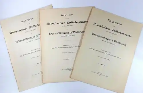 Mack, K. (Bearbeiter): Nachrichten von der Hohenheimer Erdbebenwarte aus dem Jahre 1910 + 1912 1915 und Erderschütterungen in Hohenheim während des Jahres 1910 + 1912.. 