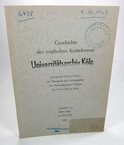 Stier, Klaus: Geschichte des englischen Knittelverses. (Dissertation). 