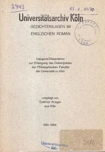 Krieger, Gottfried: Gedichteinlagen im englischen Roman. . 