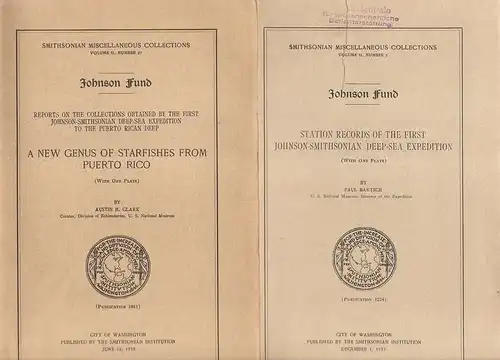 Bartsch, Paul: Station Records of the first Johnson-Smithsonian Deep-Sea Expedition. (Schriftenreihe:Smithsonian miscellaneous collections, Volume 91. Number 1. / Smithsonian Institution, Publication 3224). - Weitere 4 Titel beiliegend: 1. Isaac Ginsburg