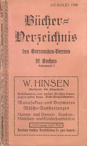 Borromäus-Verein (Hrsg.): Bücher-Verzeichnis des "Borromäus-Vereins" St.-Rochus. 