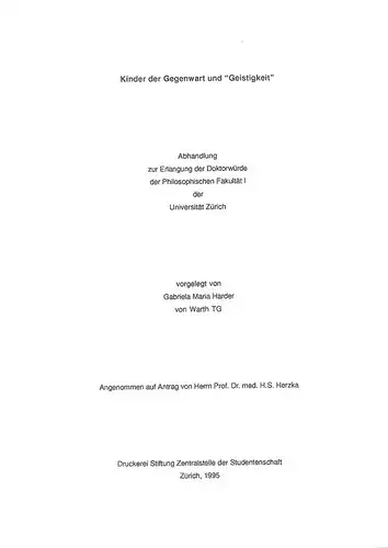 Harder, Gabriele Maria: Kinder der Gegenwart und "Geistigkeit". (Dissertation). 