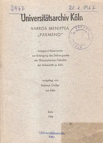 Geller, Helmut: Varros Menippea "Parmeno". (Dissertation). 