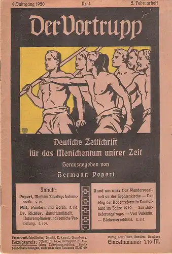 Popert, Hermann: Der Vortrupp. Deutsche Zeitschrift für das Menschentum unsrer Zeit. 9. Jahrgang 1920, Nr. 4. 2 Februarheft. 