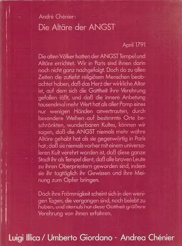 Chenier, Andre: Die Altäre der Angst. (Programmheft). 